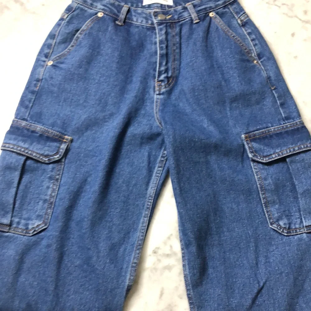 The Frankie Shop Blue Denim Cargo Jeans Wide leg Size S - Picture 7 of 13